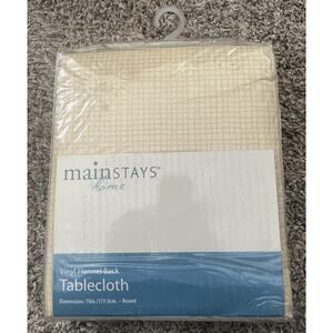 Mainstays Home Vinyl Front Flannel Back Tablecloth Yellow Checker 70” Round New